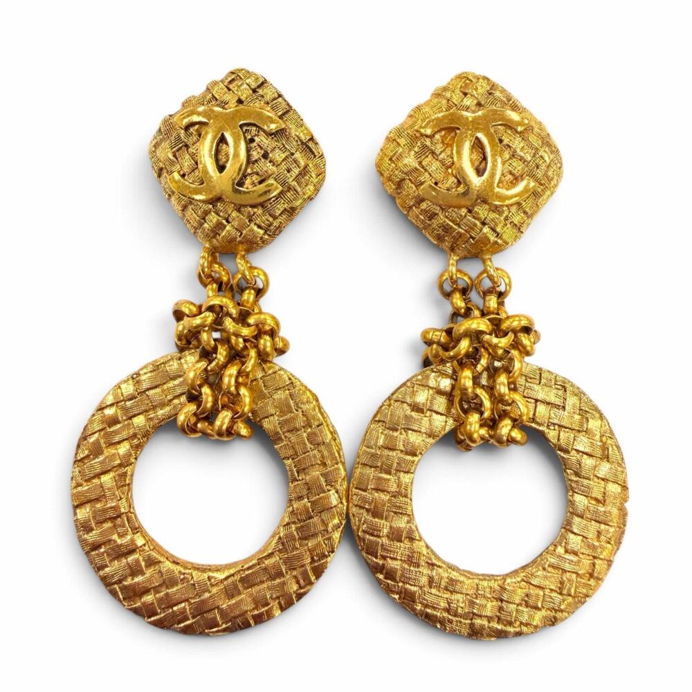 CHANEL Vintage Gold Logo Earrings